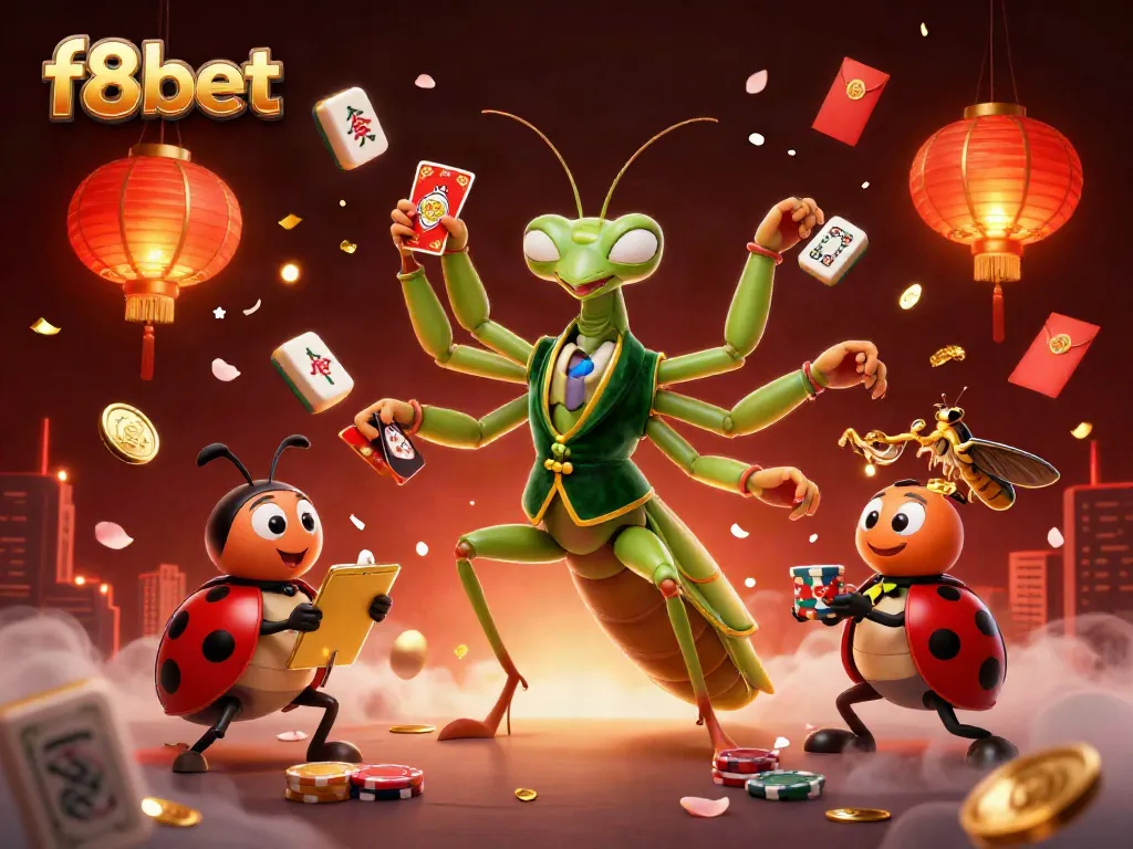 Experience thrilling gameplay with f8bet in this vibrant and immersive gambling scene featuring card dealing and festive elements.