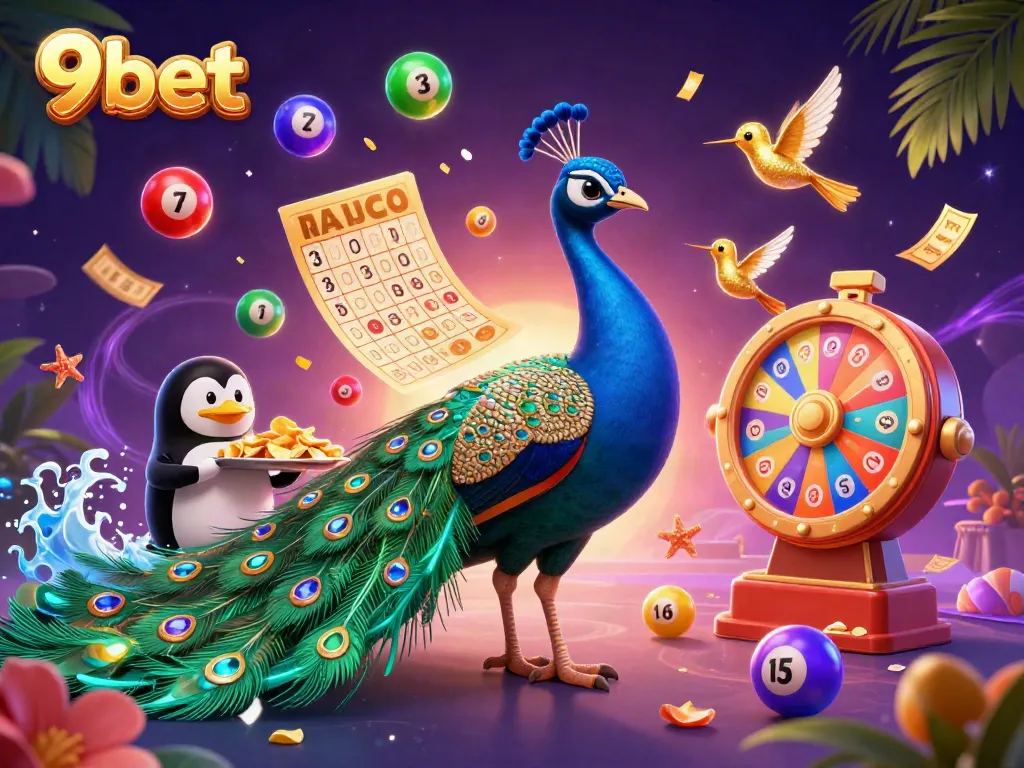Experience the excitement of 9bet with rich illustrations of online gaming elements and vibrant characters.