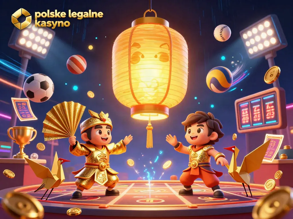 Engage with polskie legalne kasyno through a vibrant, dynamic 3D casino scene featuring traditional elements.