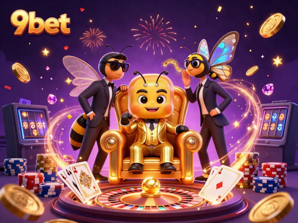 Engage with 9bet's exciting casino world, where a mob boss and his crew celebrate winning.