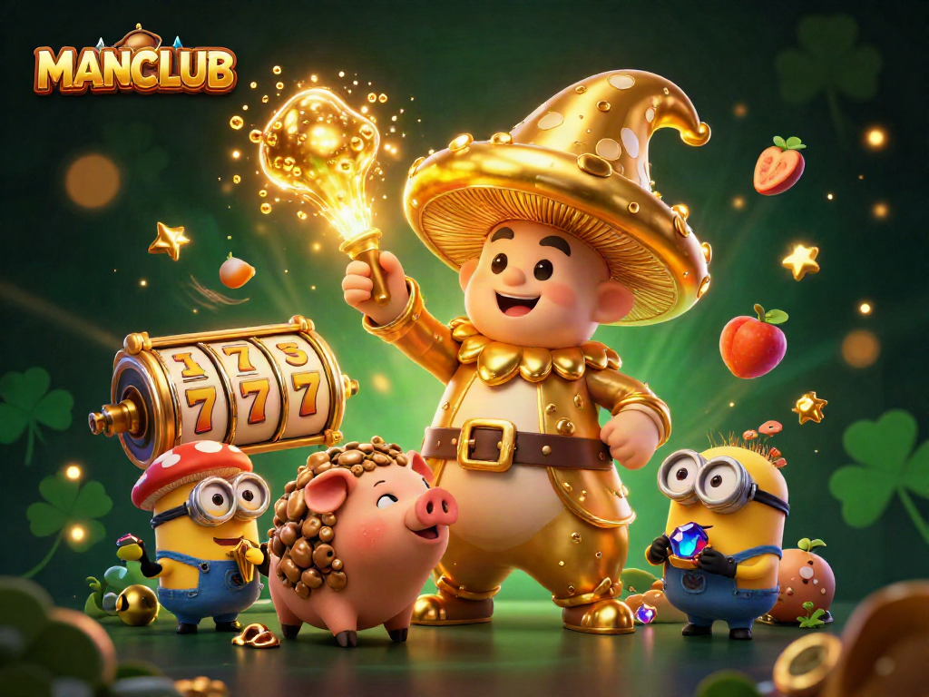 Engage with MANCLUB’s enchanting illustration of a wizard's treasure hunt in a vibrant casino-themed scene.