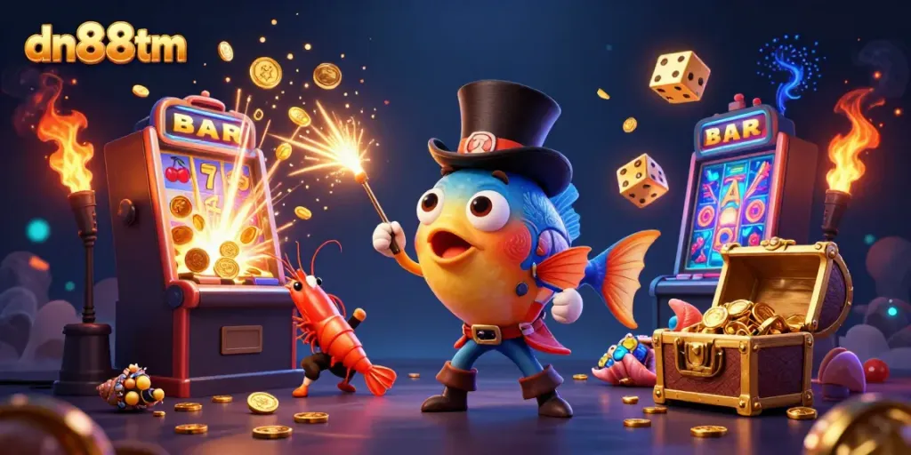 Experience the excitement of dn88tm with an enchanting underwater casino scene featuring vibrant characters.
