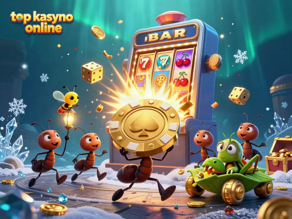 Engaging heist scene featuring ants and grasshopper in a vibrant top kasyno online adventure