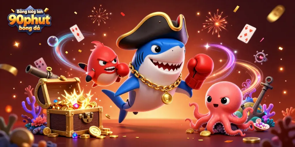 Bảng xếp hạng 90phut bóng đá illustration showing engaging characters in a dynamic gambling underwater scene.