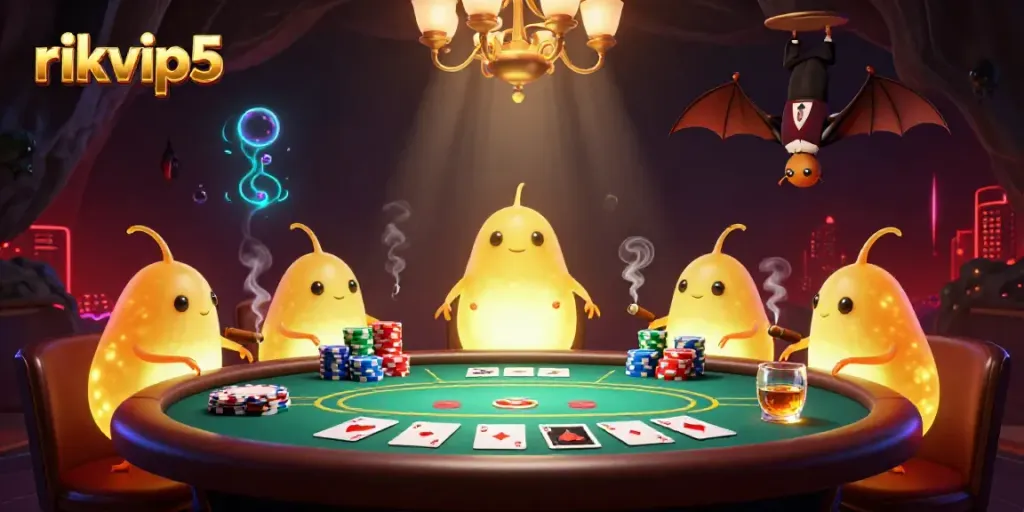 Experience the excitement of rikvip5 with glowworms illuminating a vibrant cave casino scene.