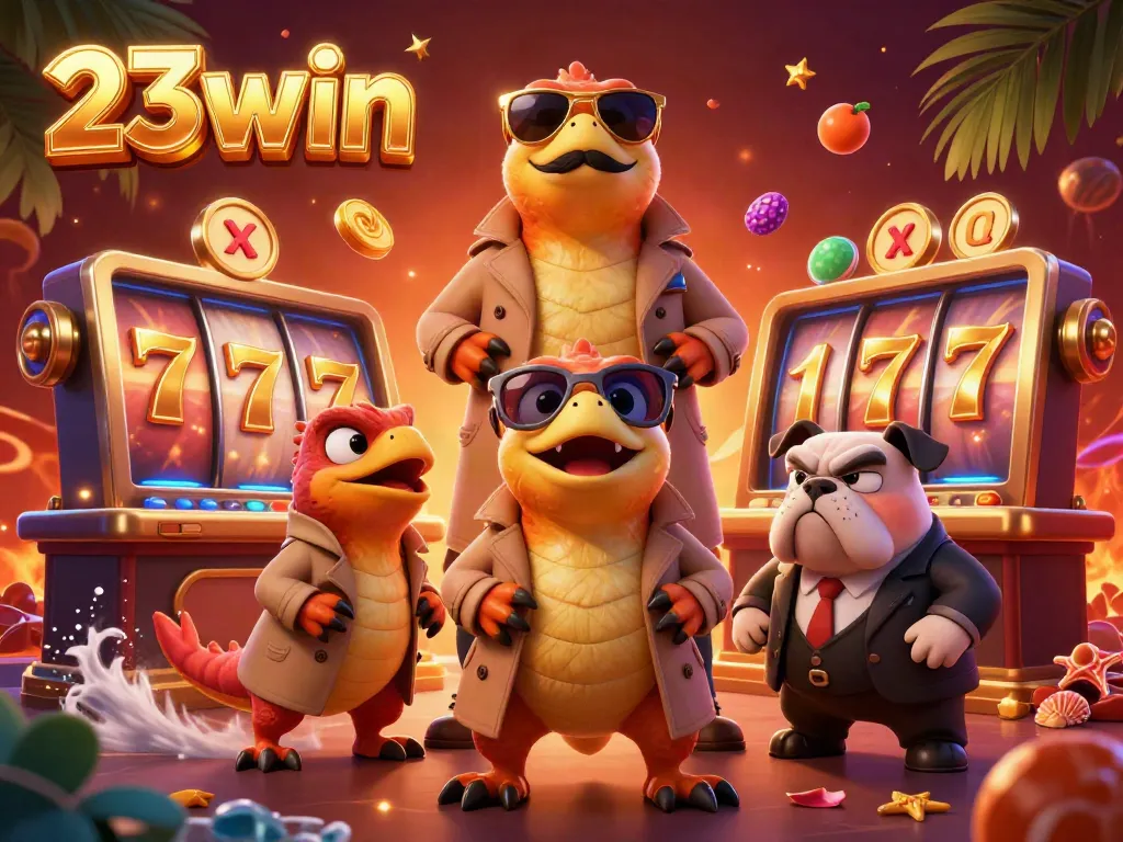 Experience 23win with raptors in disguise at a VIP casino lounge, surrounded by vibrant slot elements.