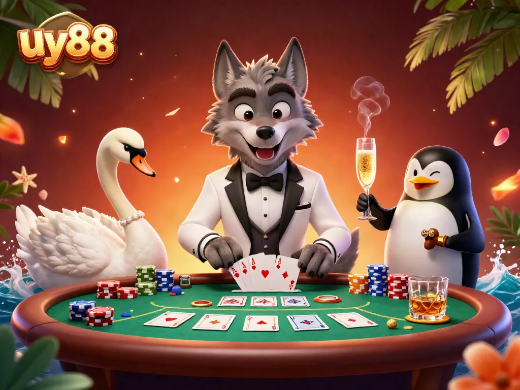 Experience the excitement of uy88 with a lively digital casino scene featuring engaging characters and vibrant elements.