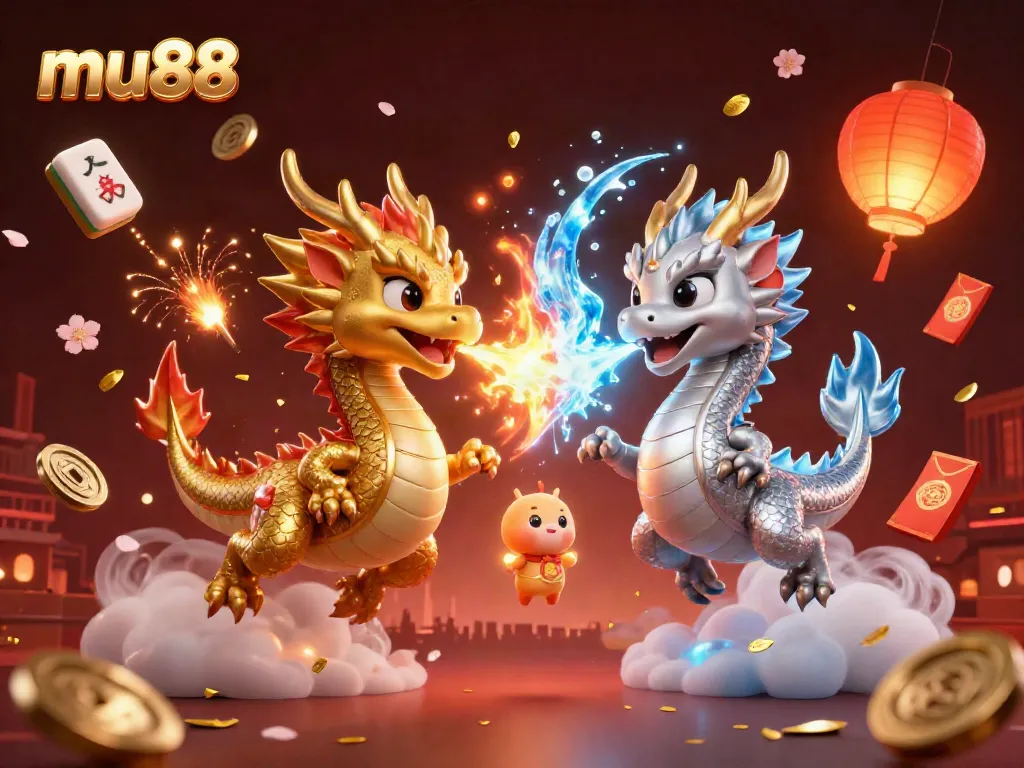 Experience exciting gameplay with mu88 in a vibrant scene featuring dynamic dragons and festive casino elements.
