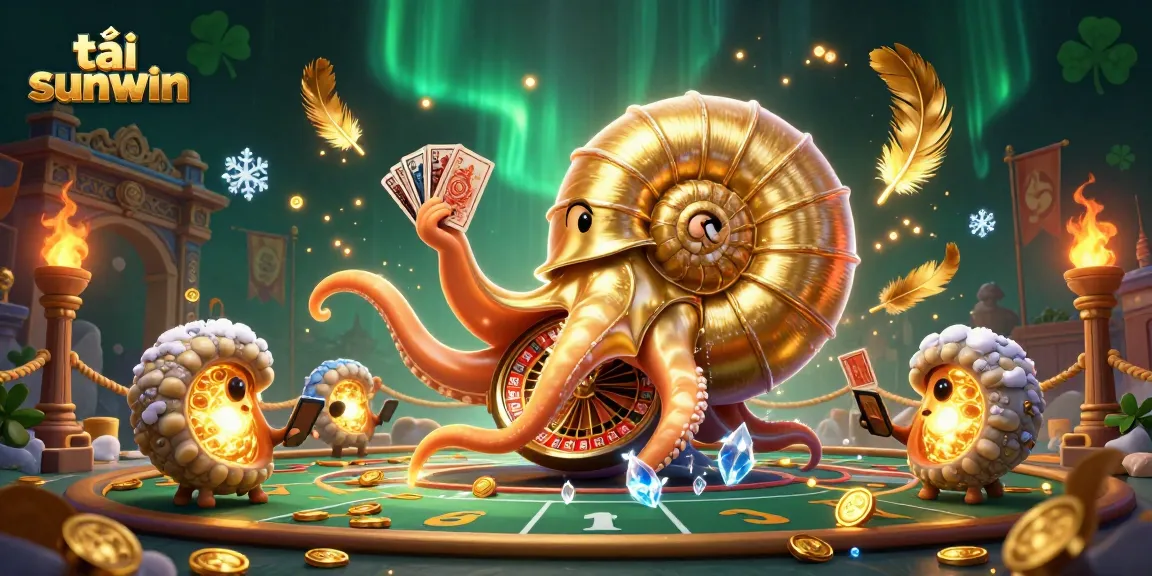 Experience the thrill of tải sunwin with this dynamic casino illustration showcasing a giant nautilus as a roulette wheel.