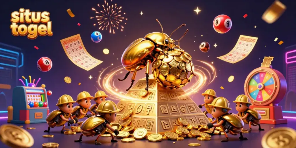 Experience thrilling situs togel excitement with a golden dung beetle and dynamic casino elements.