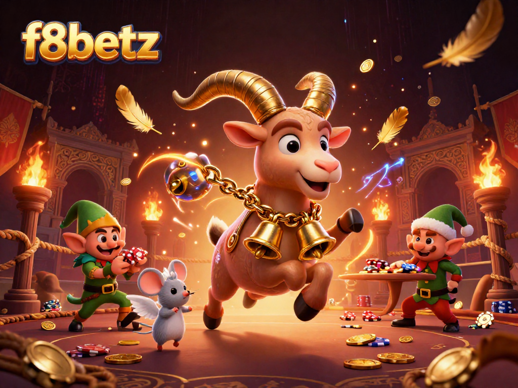Experience thrilling gaming action at f8betz, where festive chaos unfolds in a dynamic casino scene.