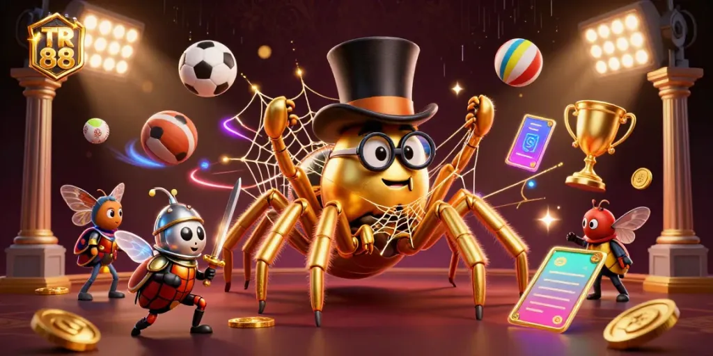 Experience TR 88's thrilling casino world with a golden tarantula and brave beetle knight.