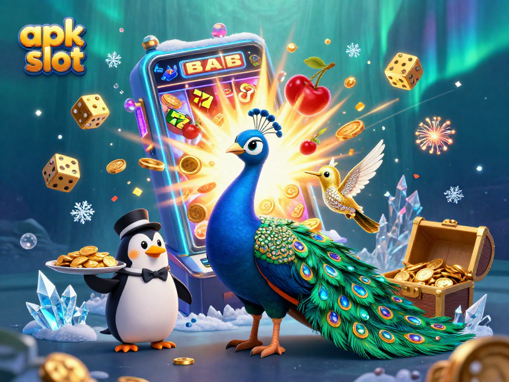 Experience exciting apk slot action with colorful slot machines and casino characters in a vibrant scene