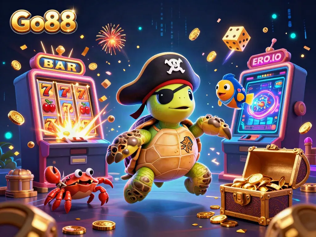 Engage with Go88's thrilling 3D cartoon gaming scene featuring vibrant characters and dynamic casino elements.