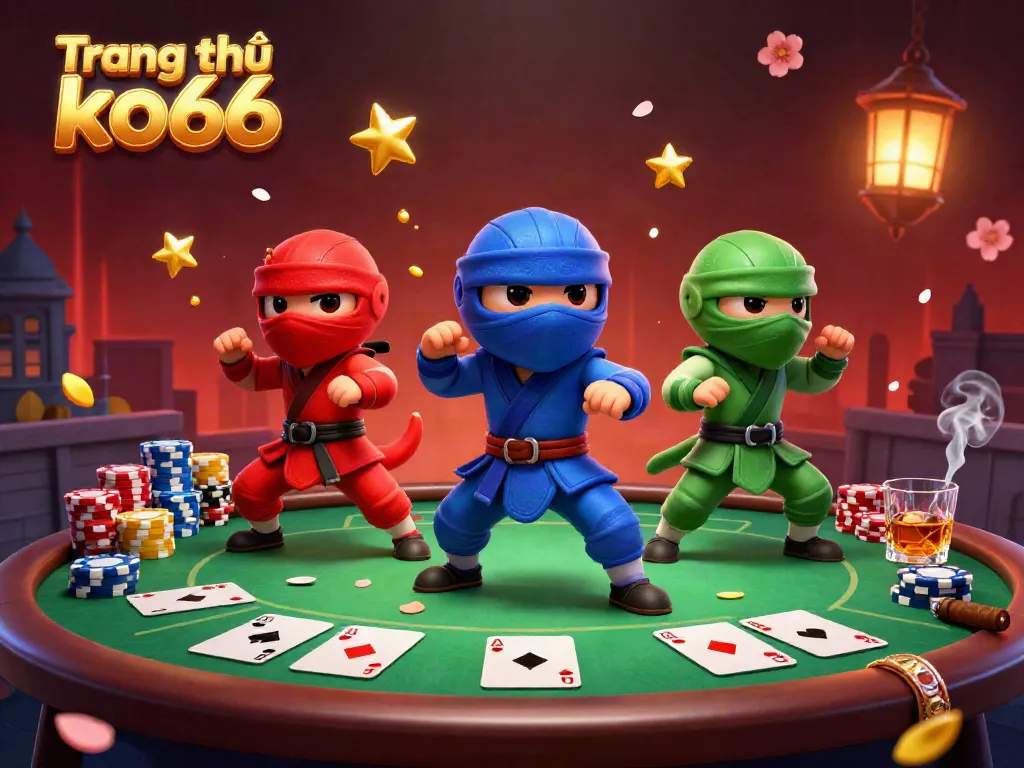 Engage with the thrilling world of Trang chủ ko66 as ninja chameleons celebrate with poker elements and vibrant colors.