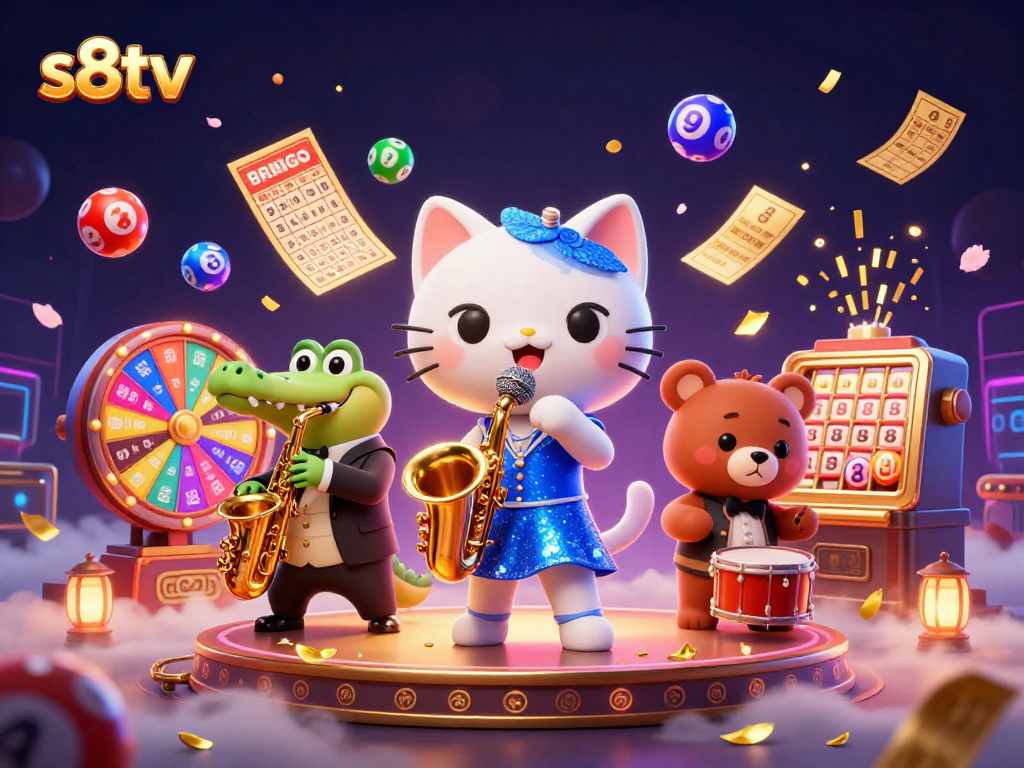 Experience the excitement of live betting with S8TV's engaging casino-themed scene featuring dynamic characters.