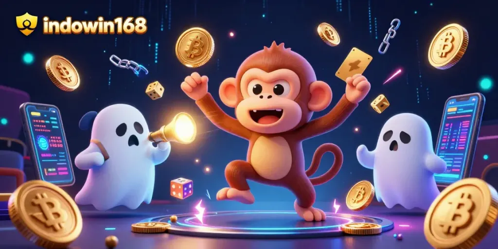 Experience gaming excitement with indowin168's vibrant 3D illustration showcasing a magical casino.