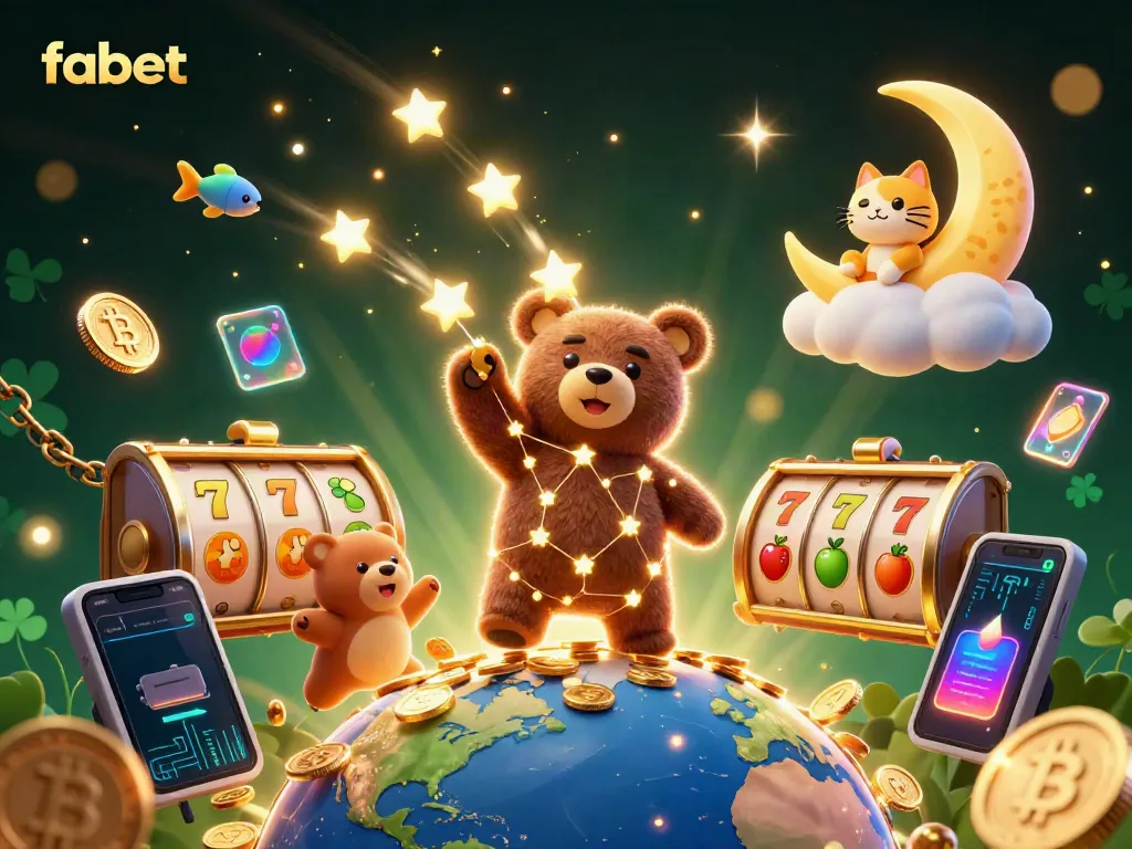 Experience fabet's thrilling online slots with engaging visuals, coins swirling around in a cosmic scene.