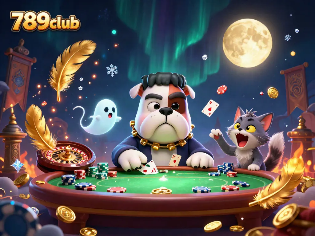Play poker with the spooky 789club characters in this vibrant 3D casino scene.