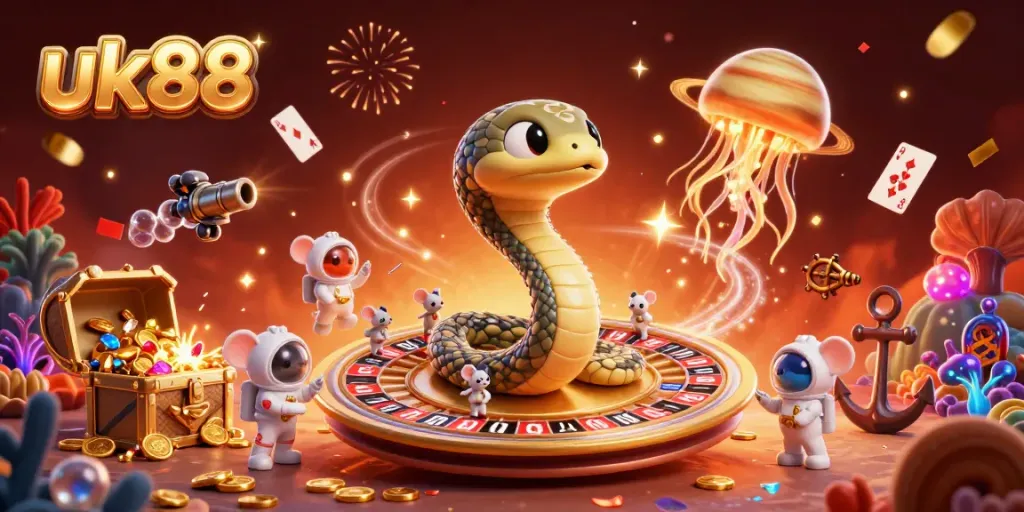 Experience thrilling uk88 gaming adventures with a cosmic roulette scene filled with vibrant casino energy.