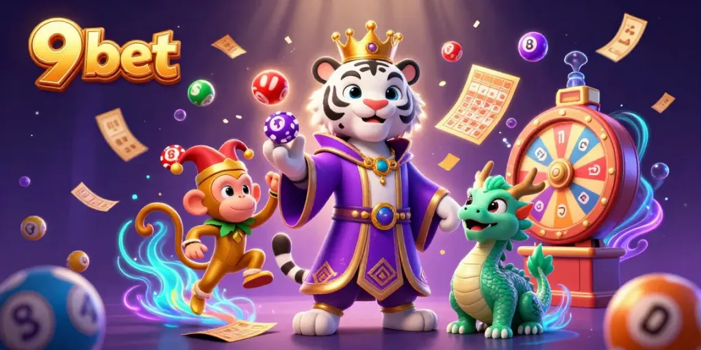 Experience 9 bet's excitement with a vibrant scene showcasing gaming fun with dazzling characters and effects.