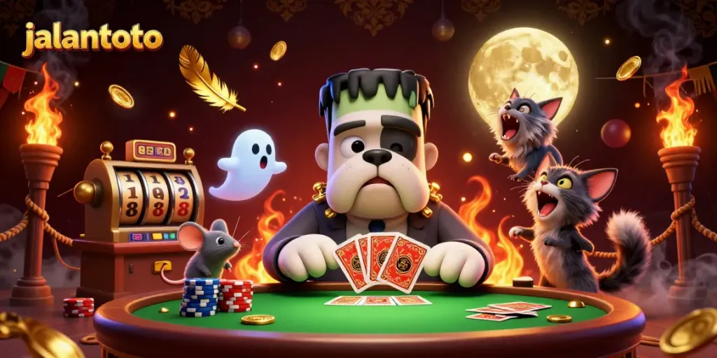 Experience lively gaming with jalantoto's vibrant 3D casino scene featuring playful characters and rich details.