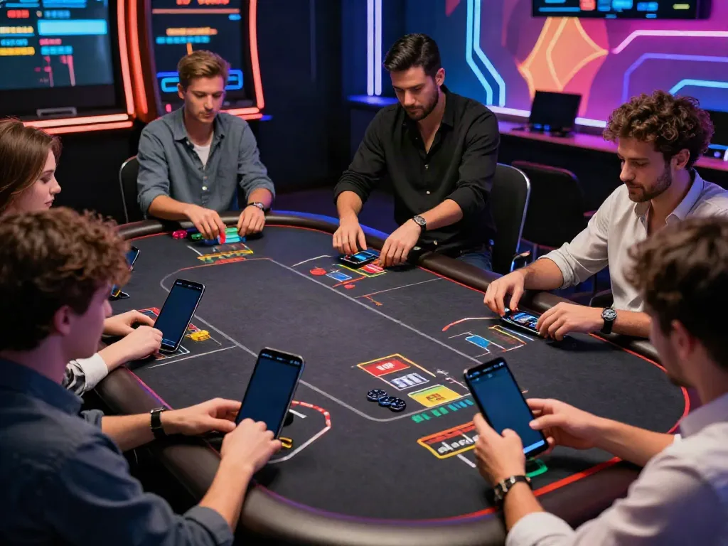 Diverse group using https://man881.jp.net/ for online betting and live games in a vibrant entertainment setting