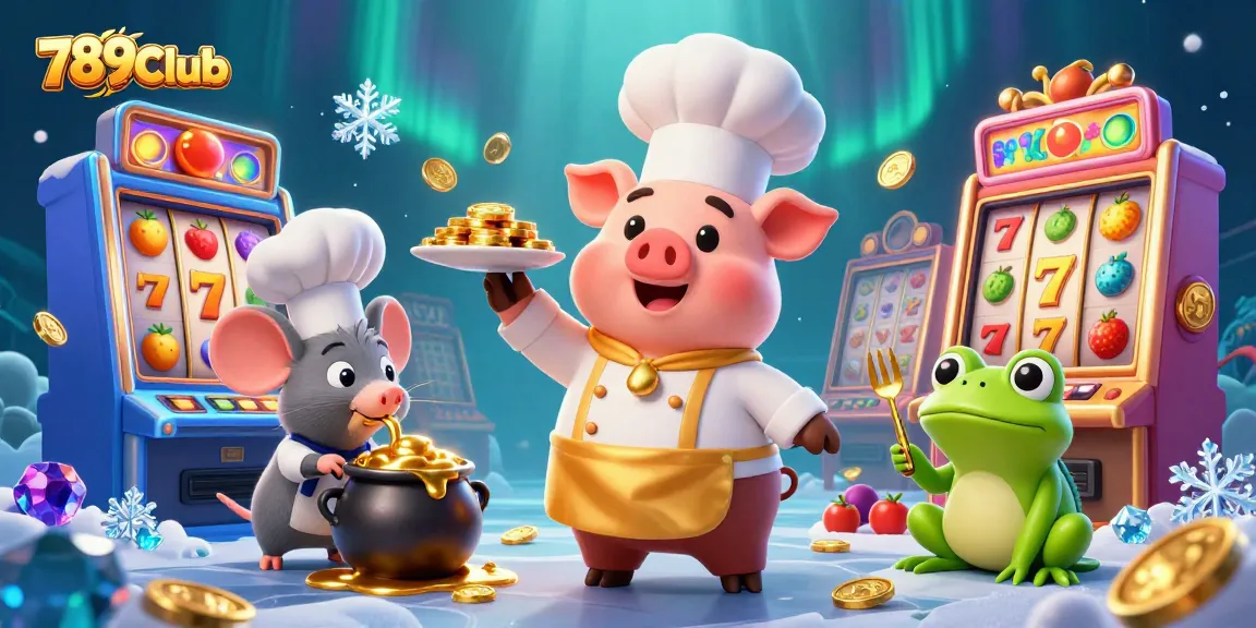 Spin your fortune with 789Club: a whimsical casino scene featuring vibrant slot machines and enchanting characters.