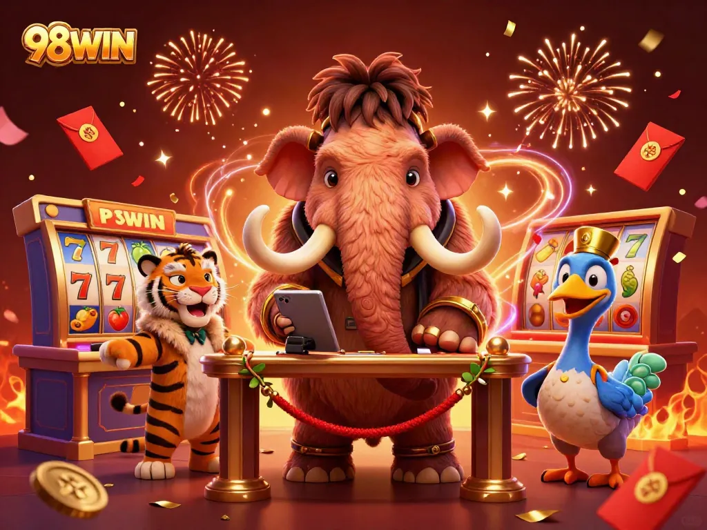 Experience the dynamic world of 98WIN casino with vibrant 3D characters and exciting slot elements.