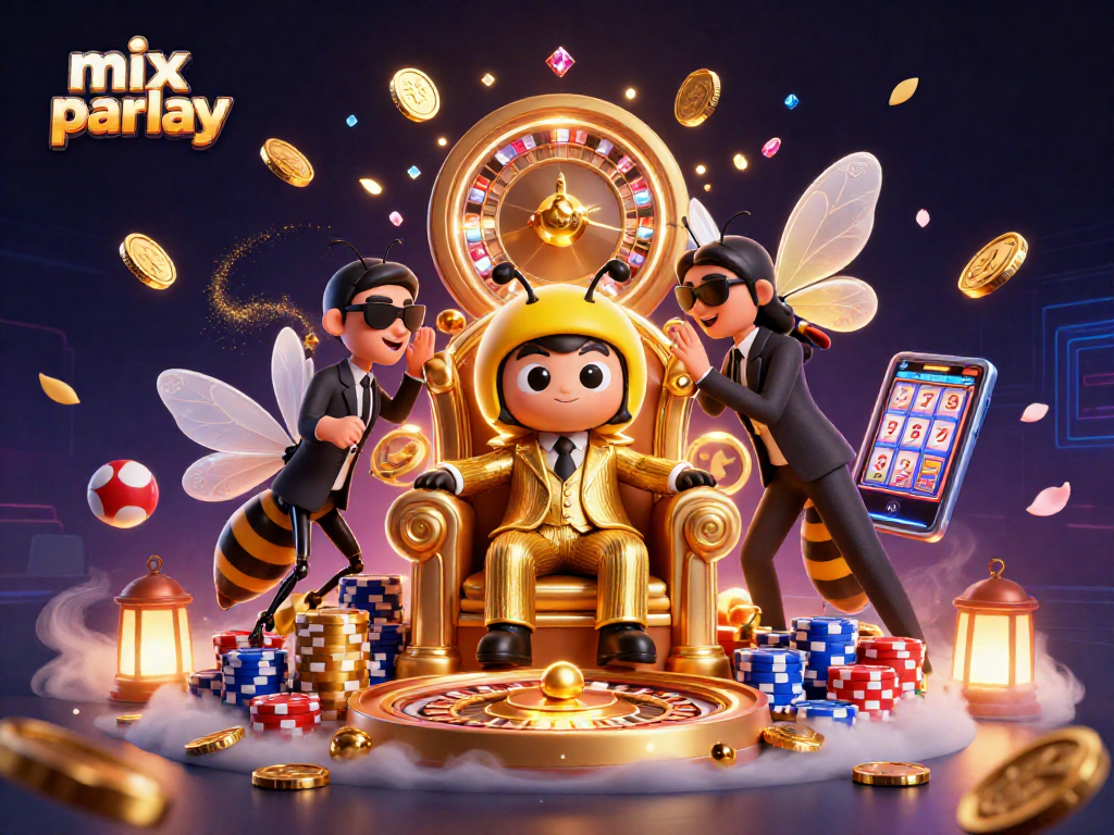 Engage in mix parlay betting with vibrant, animated casino elements and characters.
