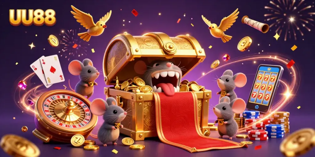 Experience thrilling winnings with UU88 in this vibrant casino scene bursting with excitement.