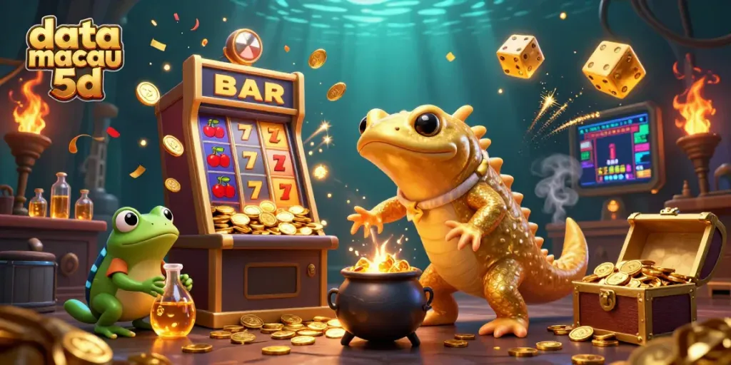 Melihat data macau 5d dengan dragon emas transformer dan elemen game kasino.