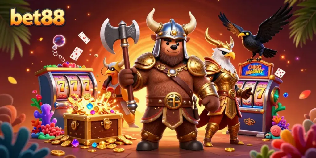 Experience thrilling gameplay with bet88 featuring an epic Viking bear and Valkyrie eagle!