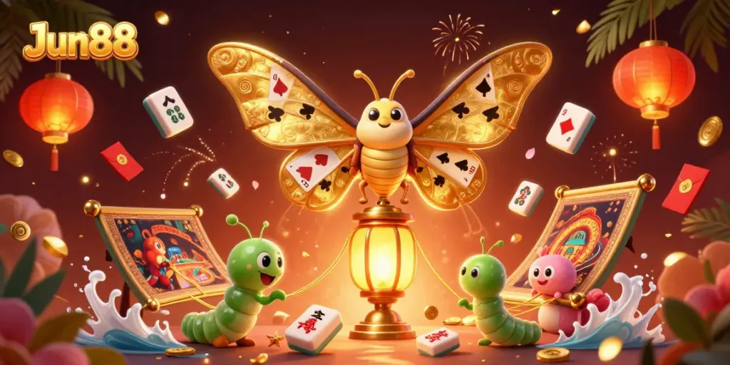 Join the excitement of Jun88 with this dynamic casino illustration showcasing vibrant characters and gaming elements.