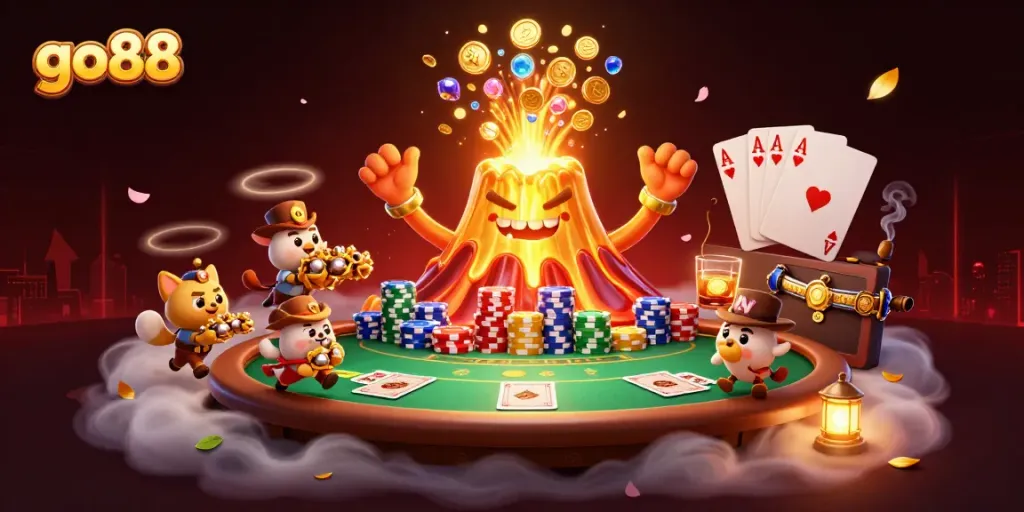 Experience the thrill of go88 with golden volcano treasure and poker excitement.