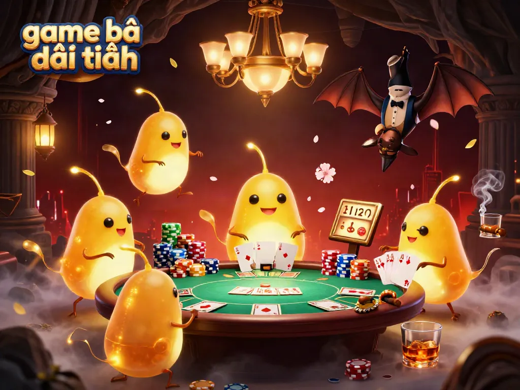 Experience a vibrant cave casino with bioluminescent glowworms in a game bài đổi thưởng setting, featuring vivid poker elements.