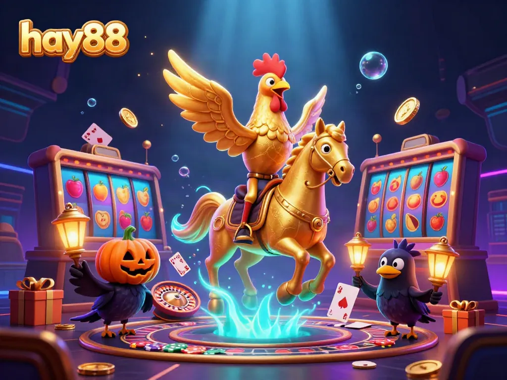 Experience dynamic gameplay at hay88 with vibrant slot reels and characters in an enchanting casino setting.