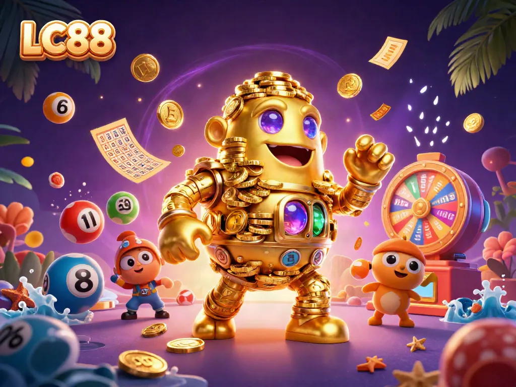 Experience thrilling gameplay with LC88 in a vibrant casino scene filled with gold and excitement.