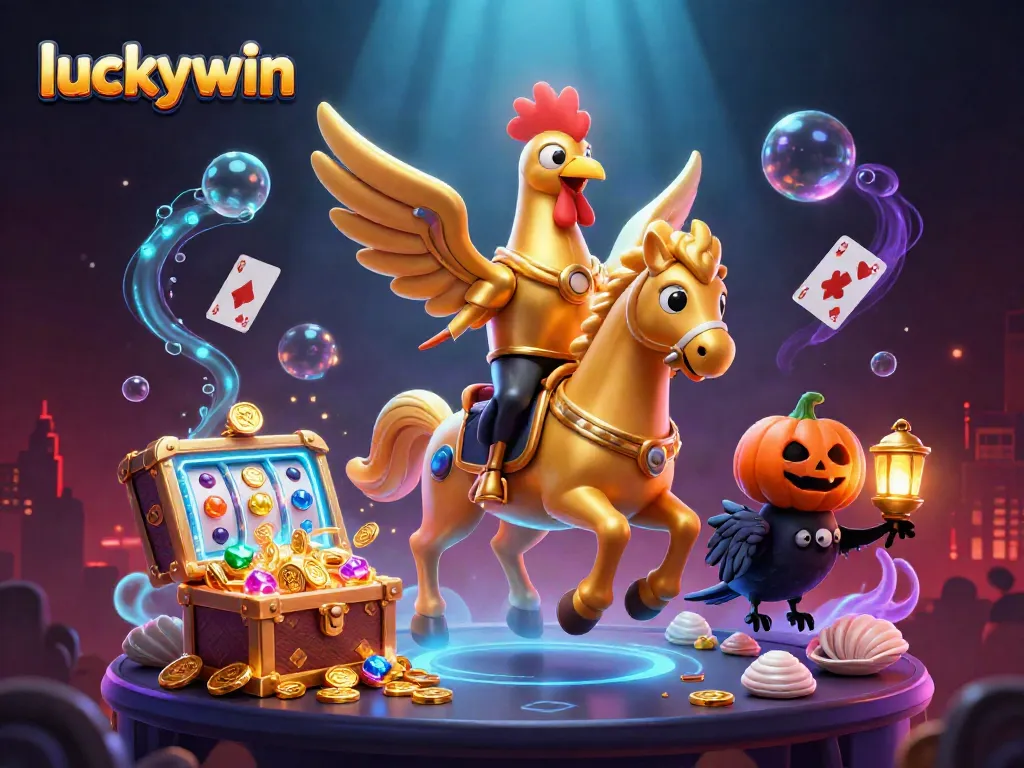 Experience the thrill of winning big at luckywin with golden rooster and dazzling casino elements.