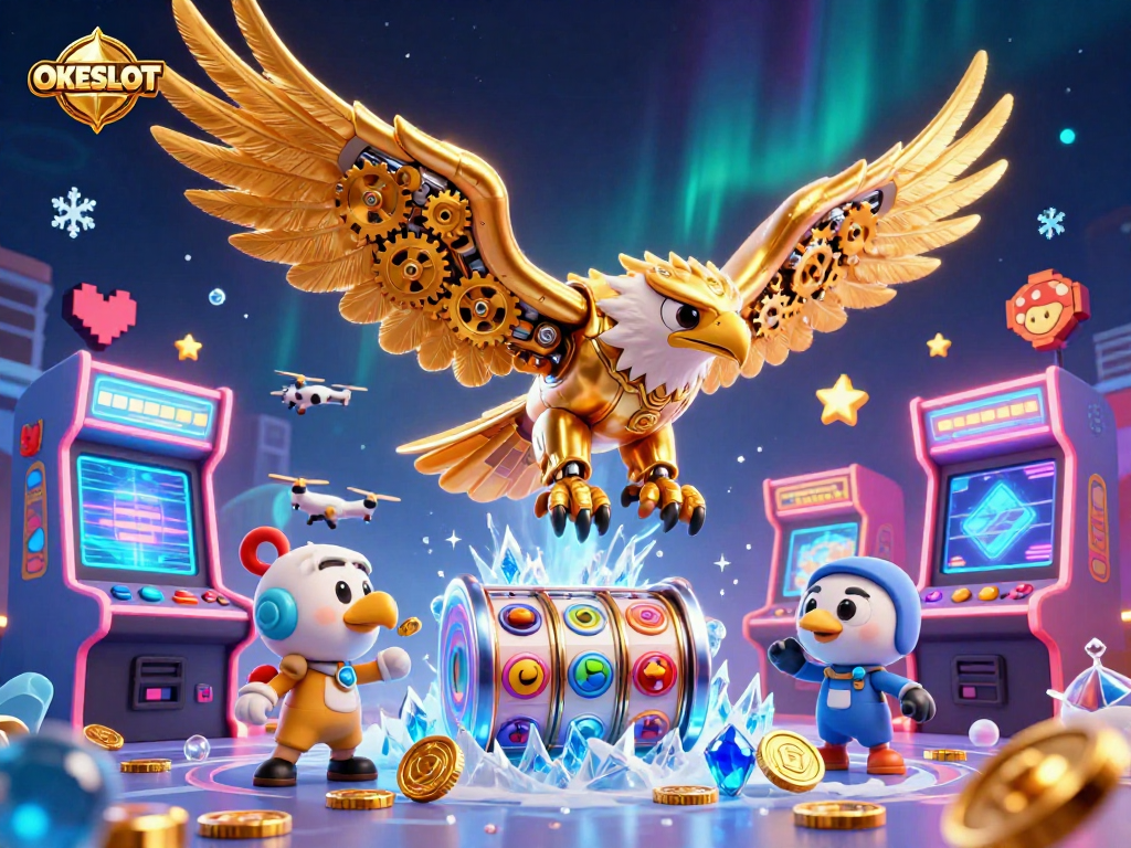 OKESLOT menghadirkan slot fantastis dengan simbol keberuntungan dan mesin arcade berwarna-warni.