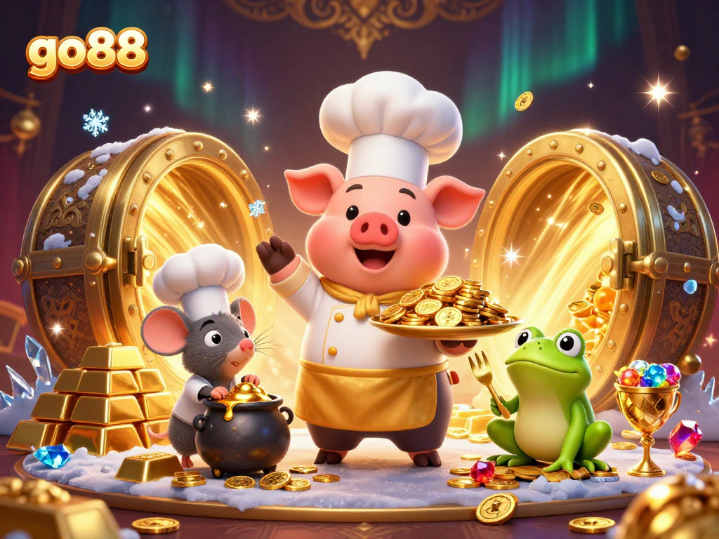 Experience excitement with go88's golden treasures and gourmet delights in this vibrant casino scene.