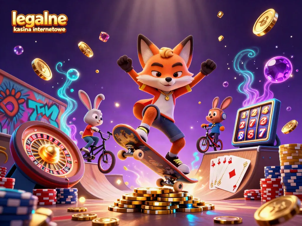 Experience the thrills with legalne kasyna internetowe as a fox performs tricks over golden poker chips.