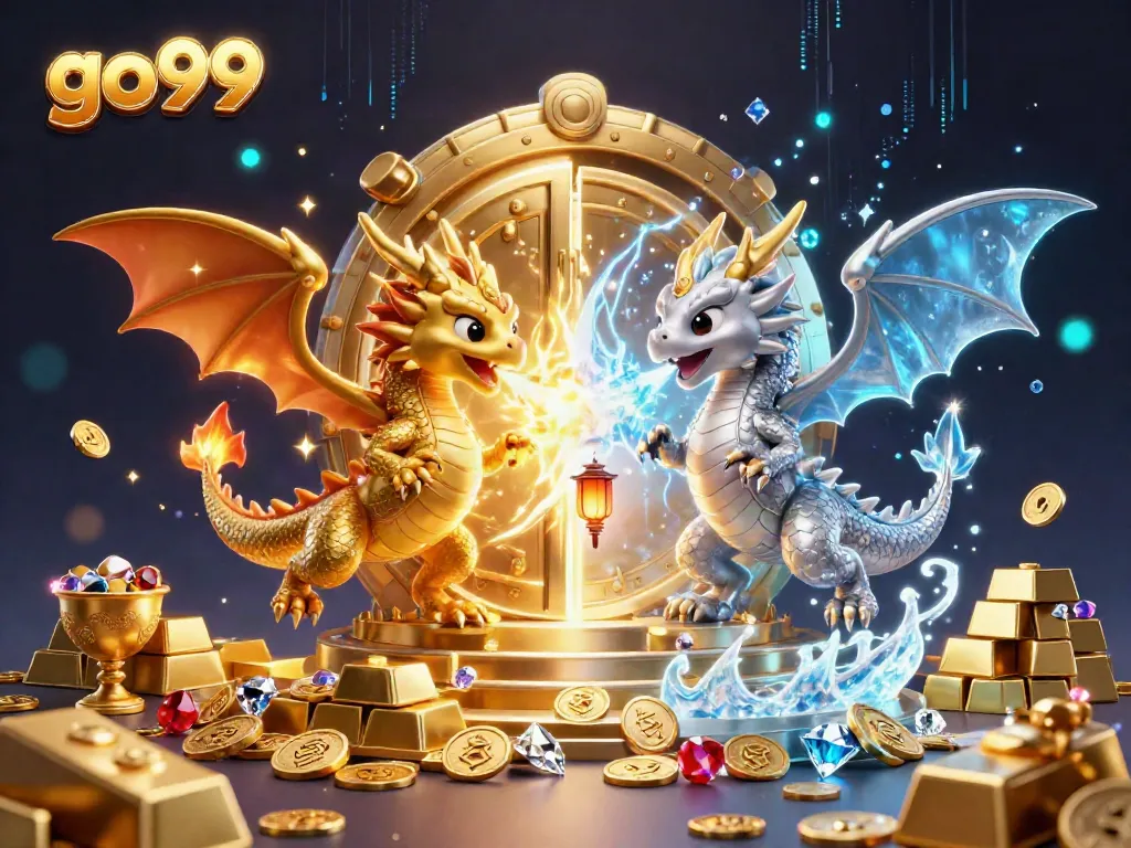 Experience thrilling gambling with go99 in a vibrant casino scene featuring mythical dragons and gold treasures.