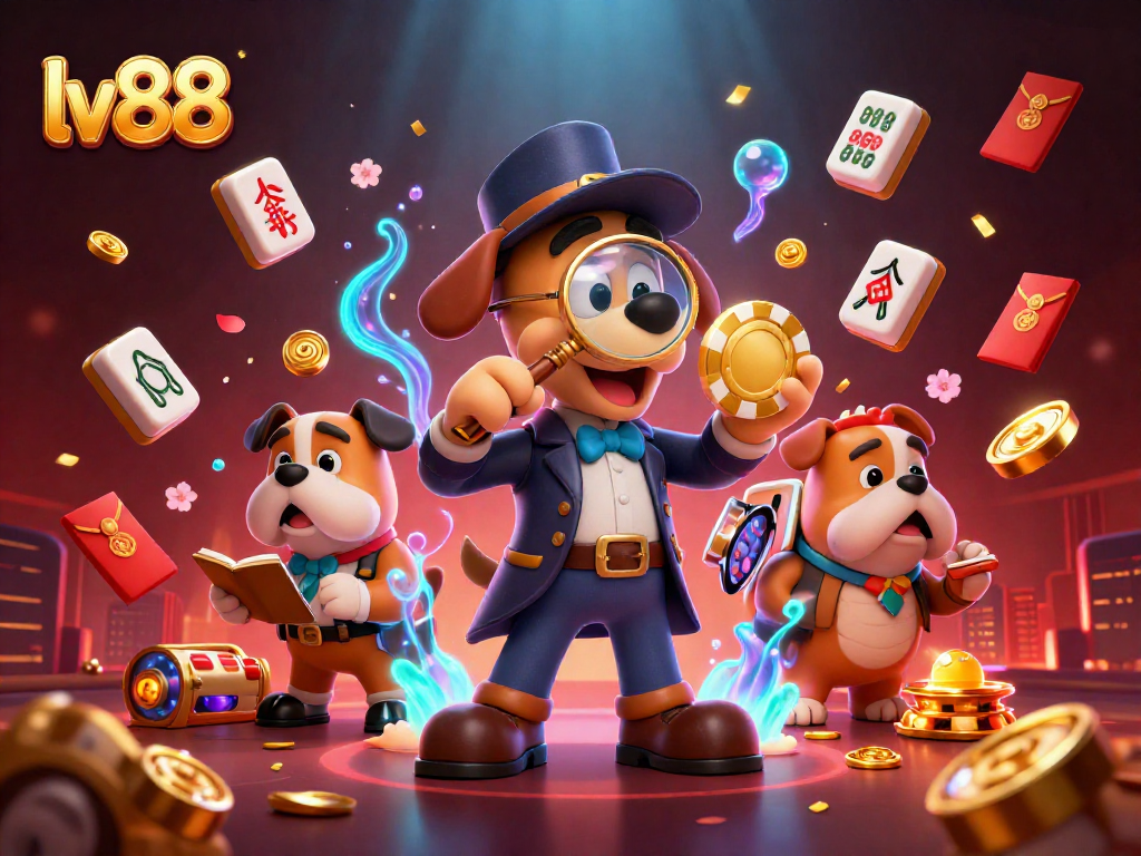 lv88 showcases a vibrant 3D casino scene with characters exploring golden jackpots and slot reels, creating excitement for players.