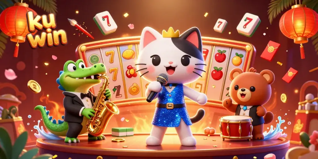 Experience the thrill of ku win at the casino stage with vibrant symbols and energetic characters.