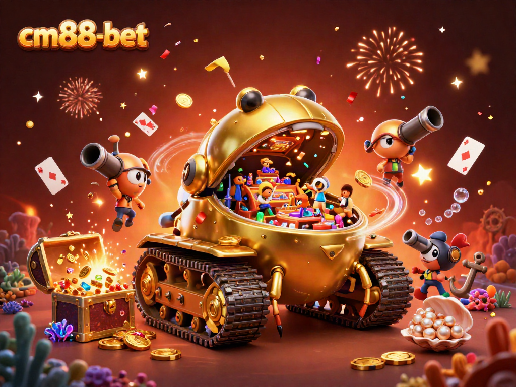 Engage with the dynamic gaming scene of cm88-bet featuring a gold beetle tank and immersive casino elements.
