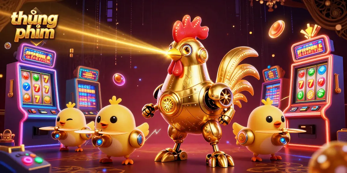 Engage with action-packed thúng phim slot games featuring a golden rooster and baby chick drones.