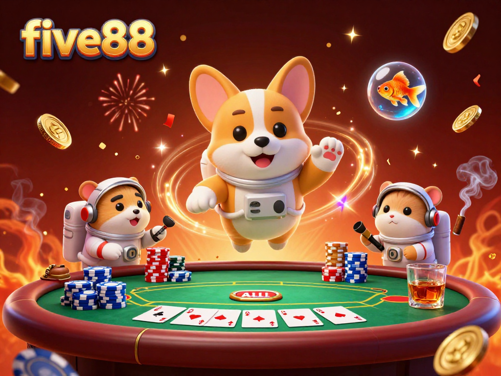 Experience the thrill of five88 at a cosmic poker showdown with vibrant characters and dynamic elements.