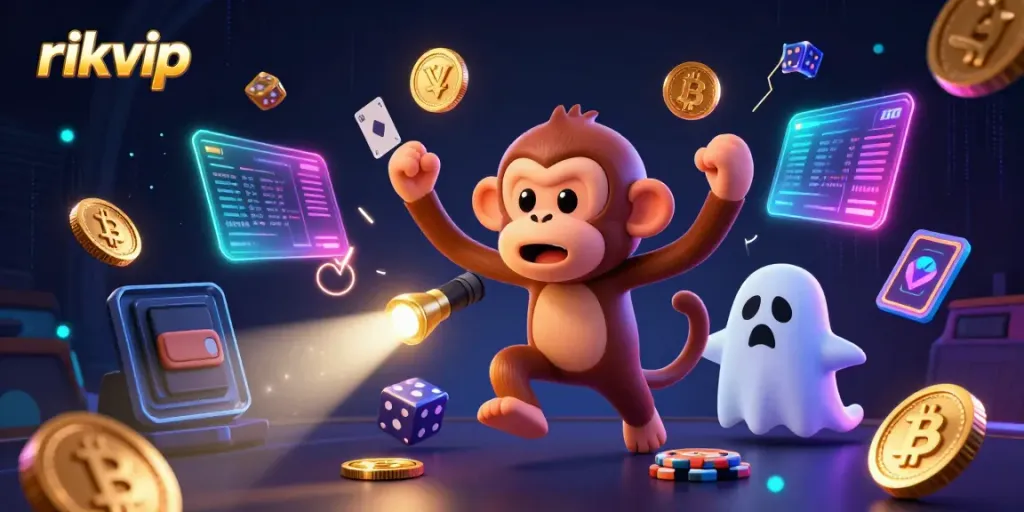 Engage with rikvip's exciting casino experience featuring 3D cartoon characters in a vibrant haunted setting.