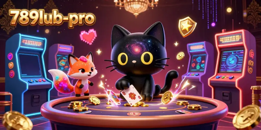 Engage with the fun and vibrant universe of 789lub-pro, where a playful black hole cat and a colorful nebula fox enchant players at a cosmic casino.